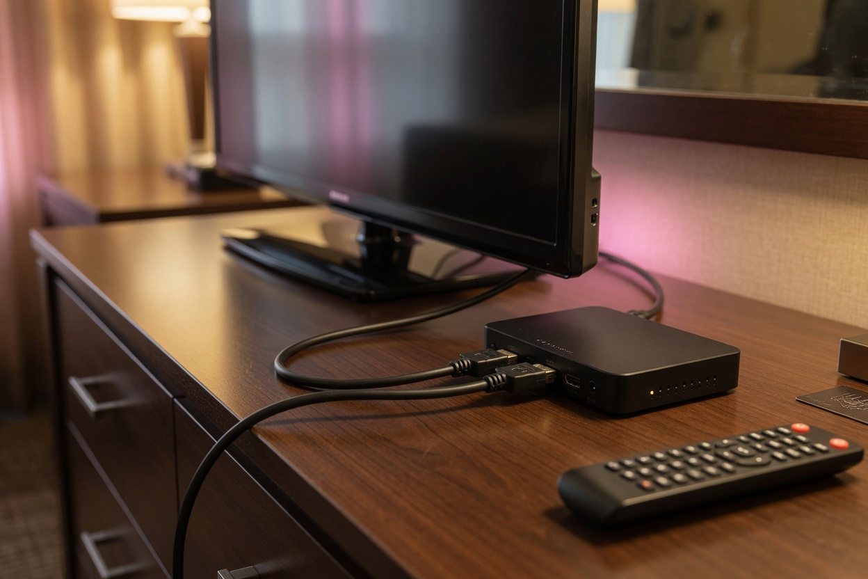 HDMI media box behind a television